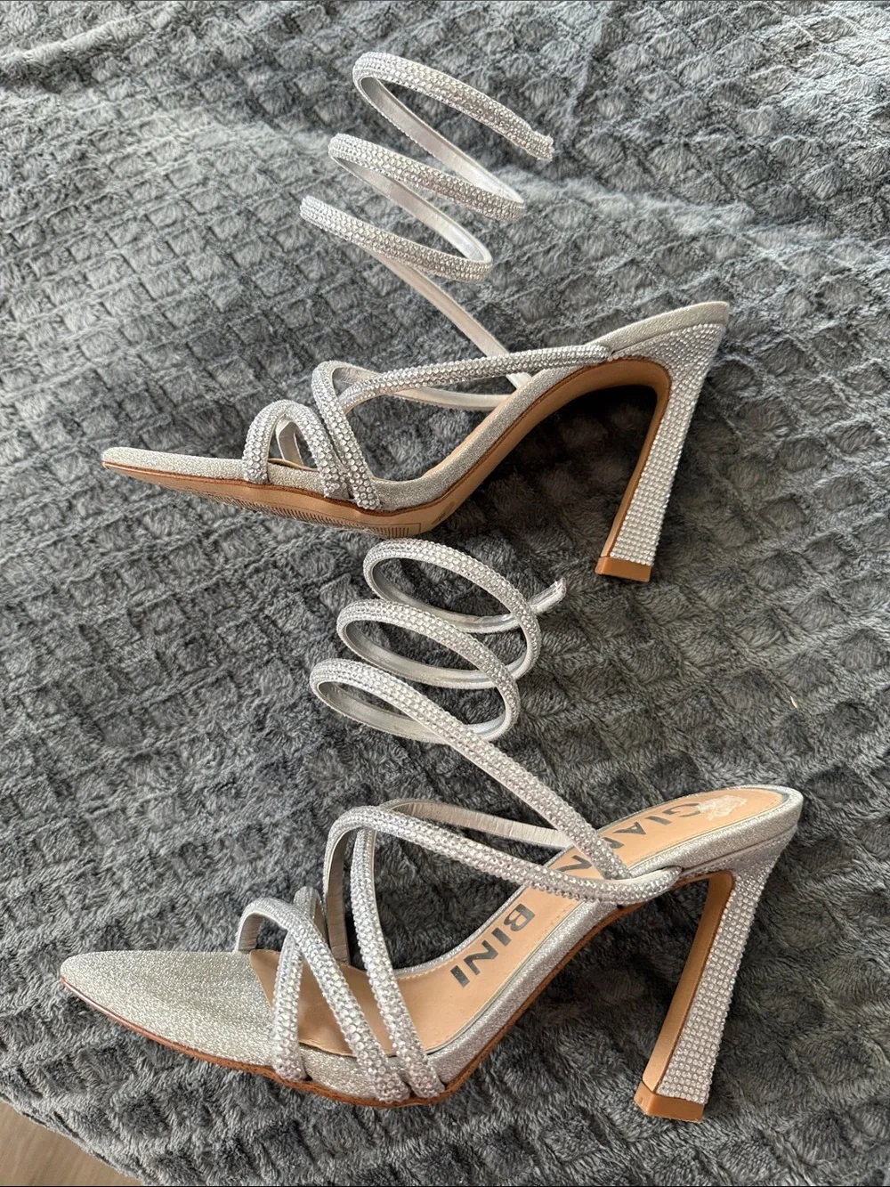 Gianni Bini Silver Spiral Strap Stiletto Heels